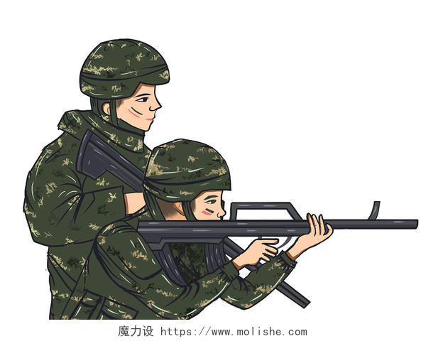 抗日战争胜利日抗战胜利纪念日绿色简约手绘迷彩军人军训人物PNG素材